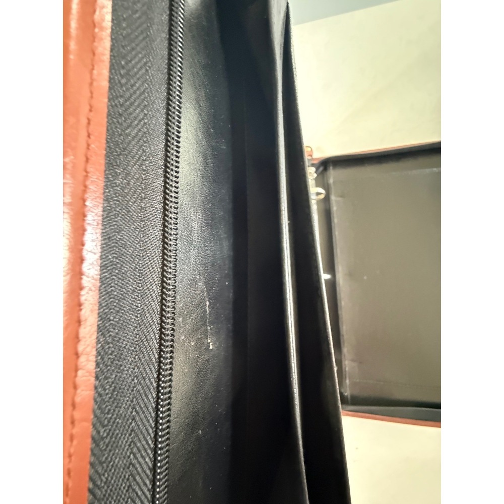 VTG Green Canvas Faux Leather Zip Portfolio Binder Organizer Briefcase Handles - Picture 6 of 8